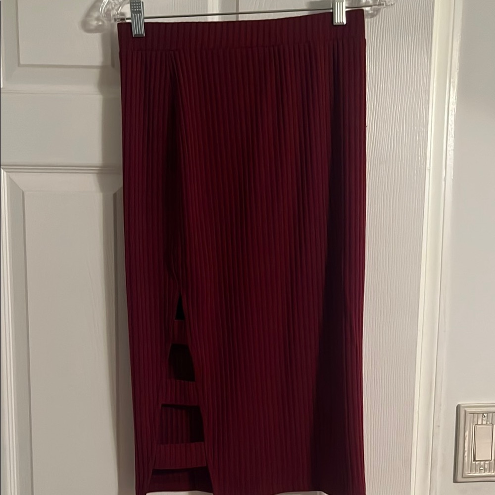 South Moon Under Red Ribbed Midi Pencil Skirt Work